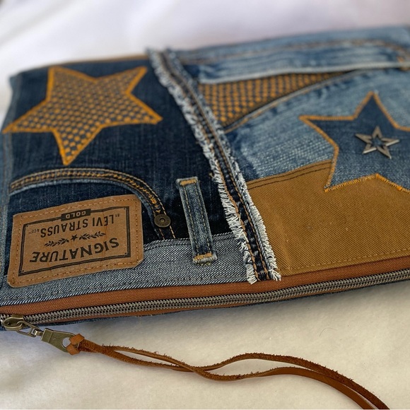 Bohemian Unique Embroidery One-of-a-Kind Denim Patchwork Clutch Wristlet bag - Picture 7 of 15